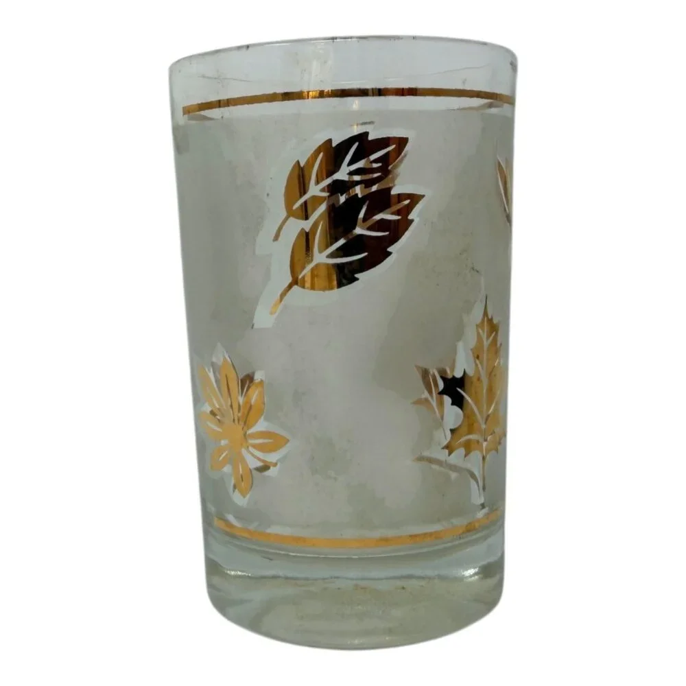 Vintage Libbey Golden Foliage 6 oz Frosted Tumblers Set of 4 1970s‎